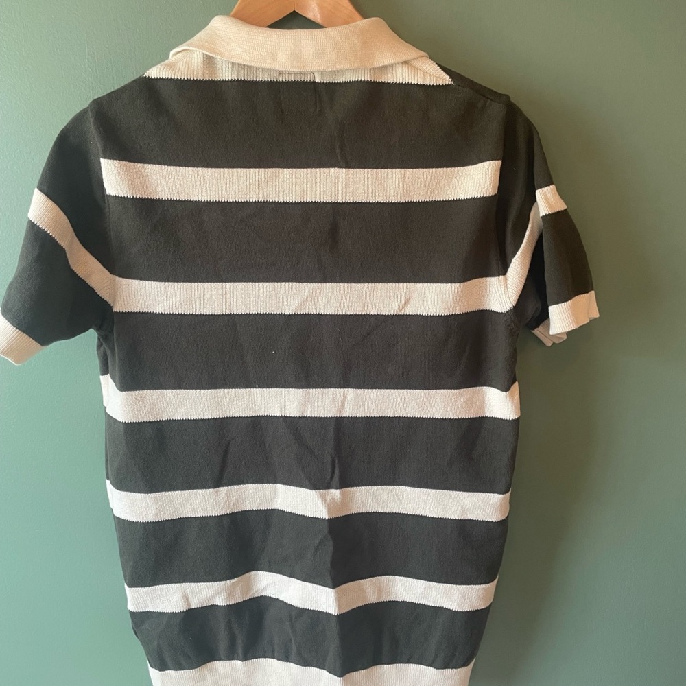 ZARA Men’s Green and Cream Striped Polo Shirt - Picture 8 of 8